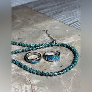 Jewelry FromGreece Necklace Choker&2 Rings Aquamarine Sterling Silver 925 Stones